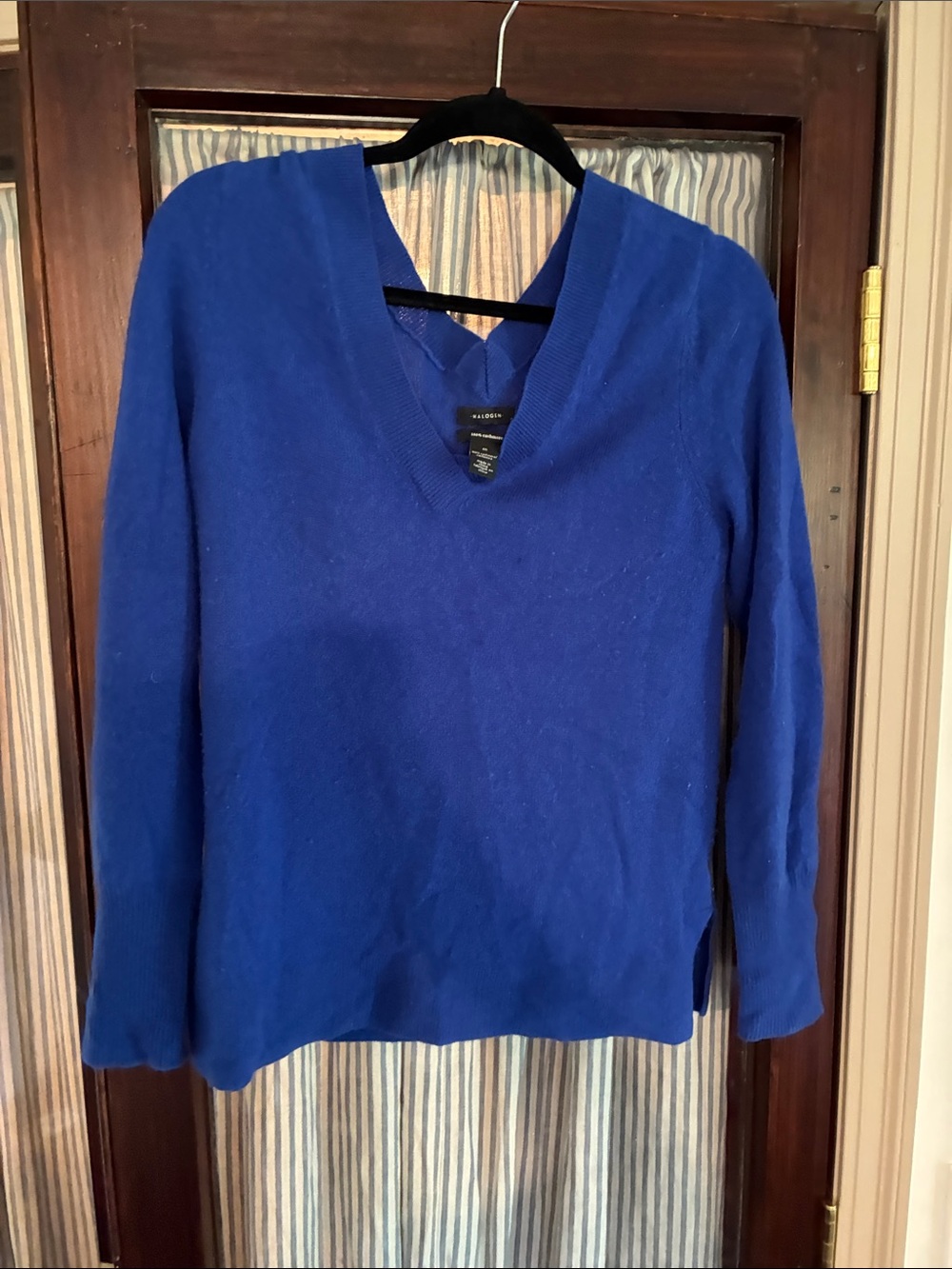 Halogen 100% Cashmere Bright Blue V-Neck Pullover Sweater